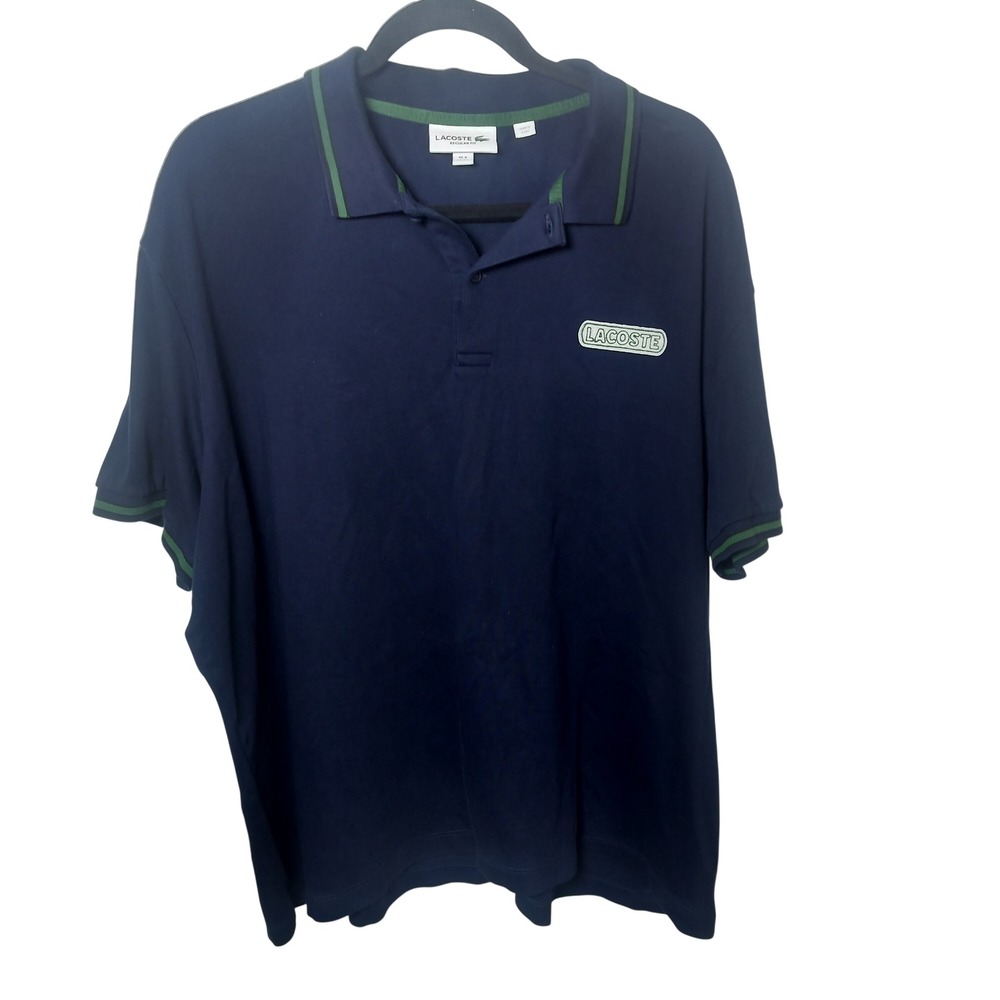 Lacoste Mens 3XL Navy Blue Green Tipped Regular Fit Cotton Polo Shirt FA12469